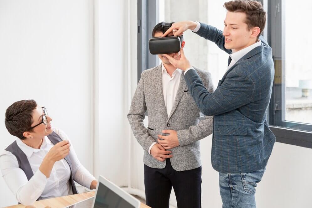 Group of entrepreneurs testing VR training